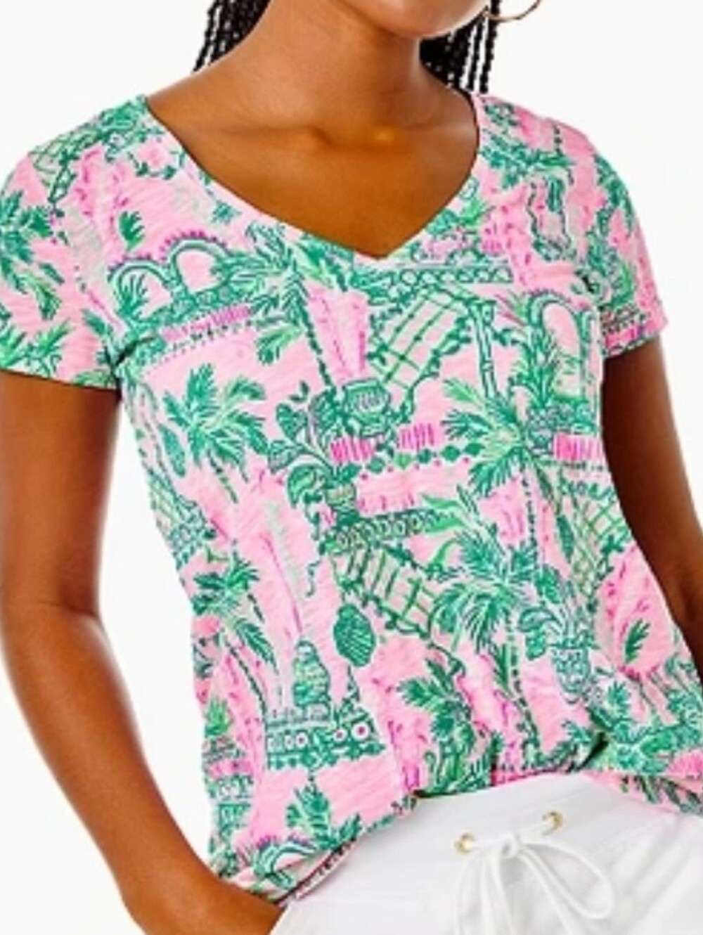 LILLY PULITZER Etta V-Neck Top L Mandevilla Baby Always Worth It Pink NWOT
